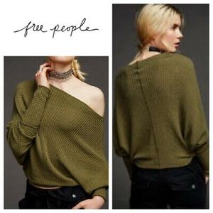 Free People Olive Green Off-Shoulder Knit Top